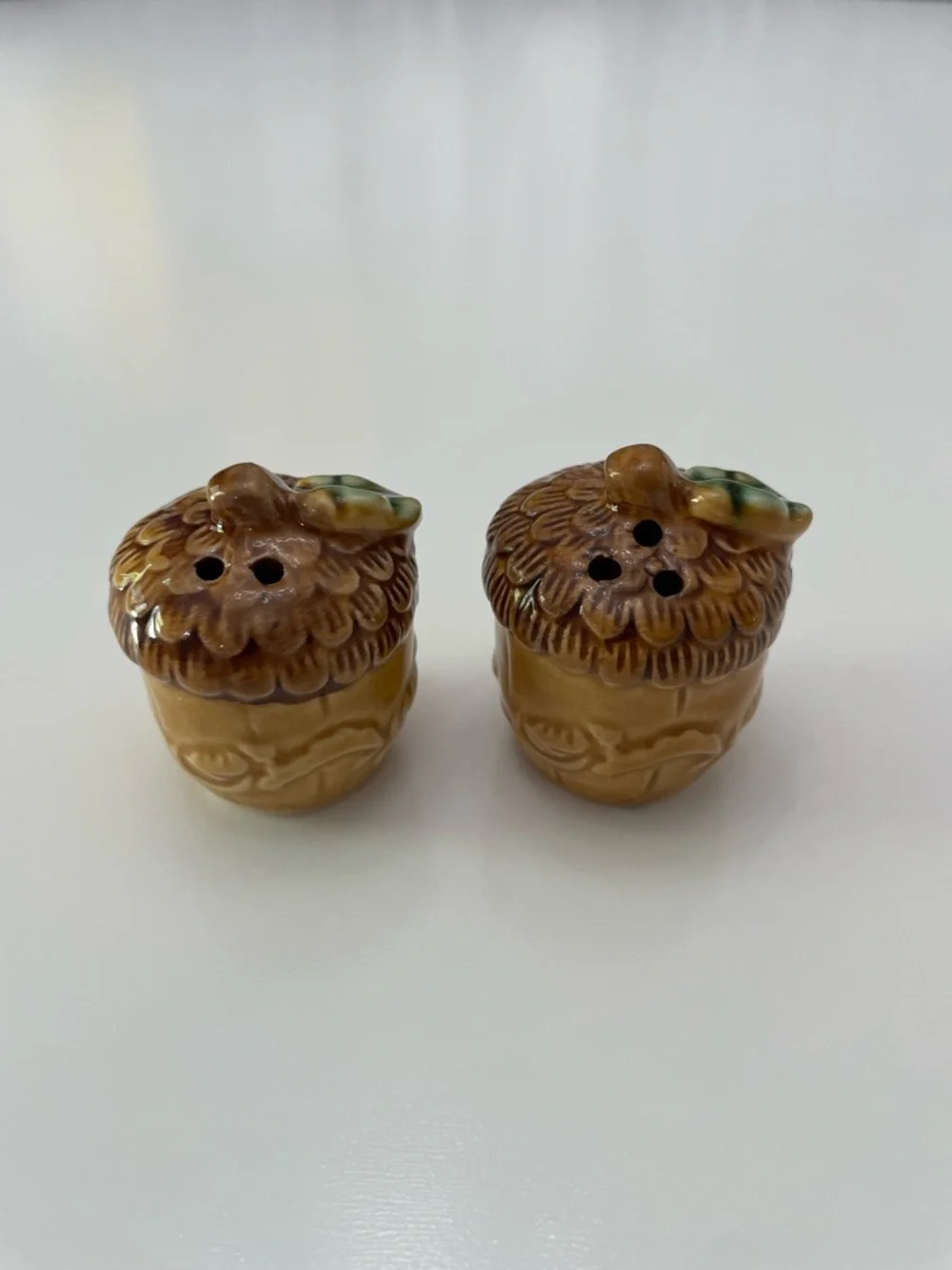Vintage Acorn Salt and Pepper Shakers in Brown and Gold